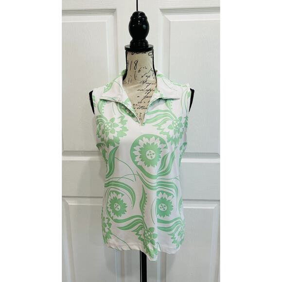 IZOD GOLF Green White Collared Sleeveless V-Neck Stretch Golf Top Size Medium - Picture 1 of 5
